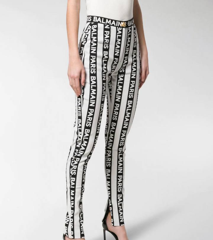 BALMAIN STRIPED LOGO TROUSERS