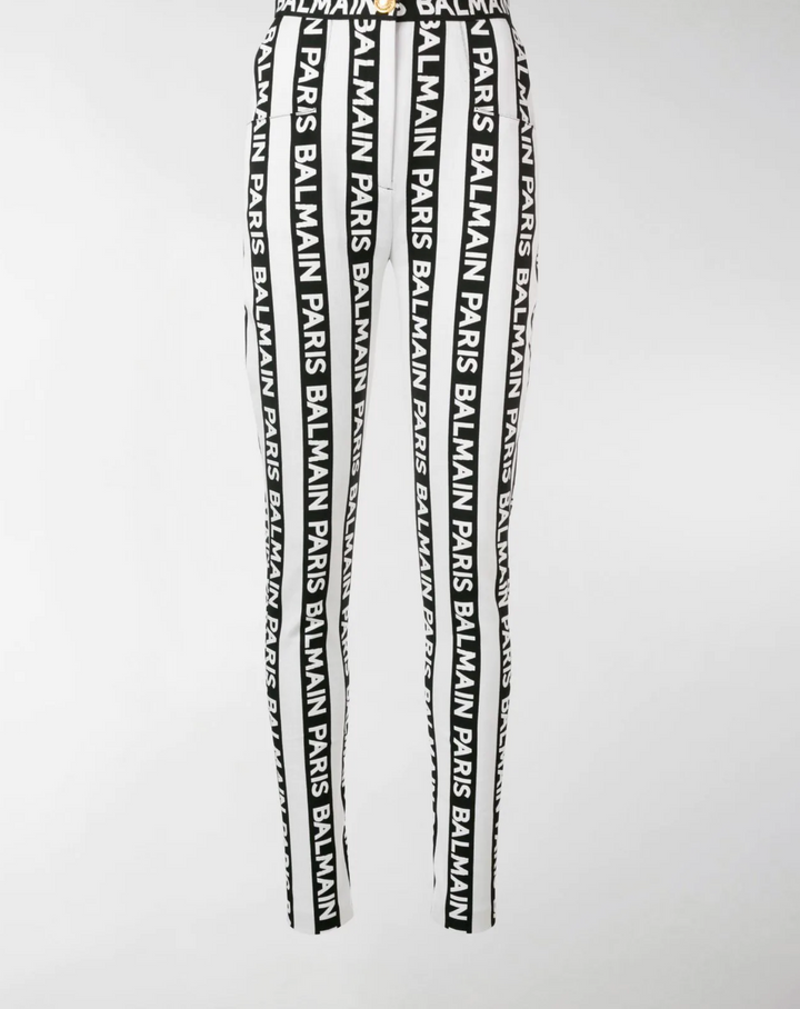 BALMAIN STRIPED LOGO TROUSERS