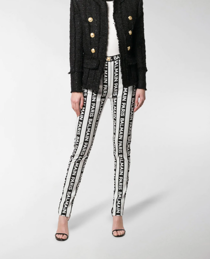 BALMAIN STRIPED LOGO TROUSERS