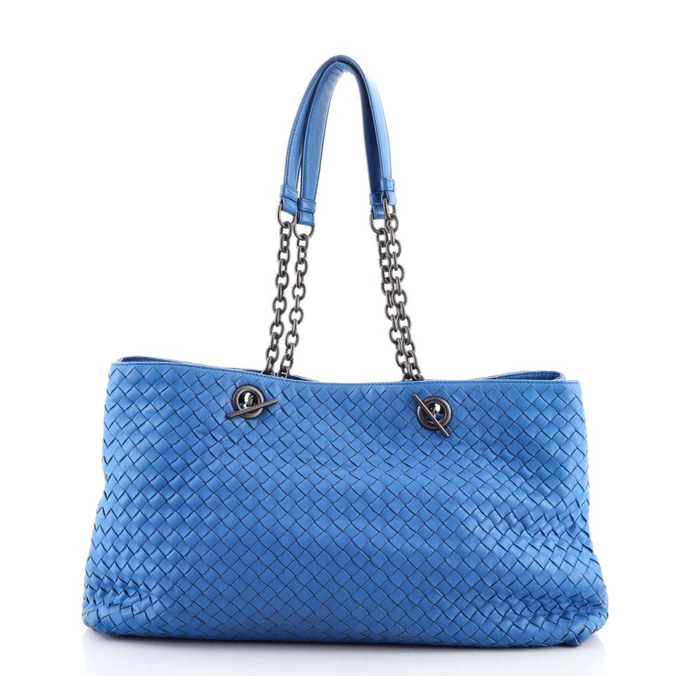 BOTTEGA VENETA INTRECCIATO LEATHER DOUBLE CHAIN TOTE ATLANTIC