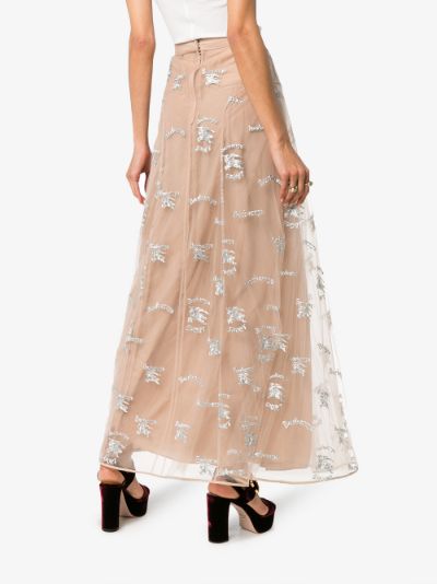 スカート BURBERRY EMBROIDERED SILK SKIRT Burberry Ladies Leopard Print Stretch Silk Pleated Skirt
