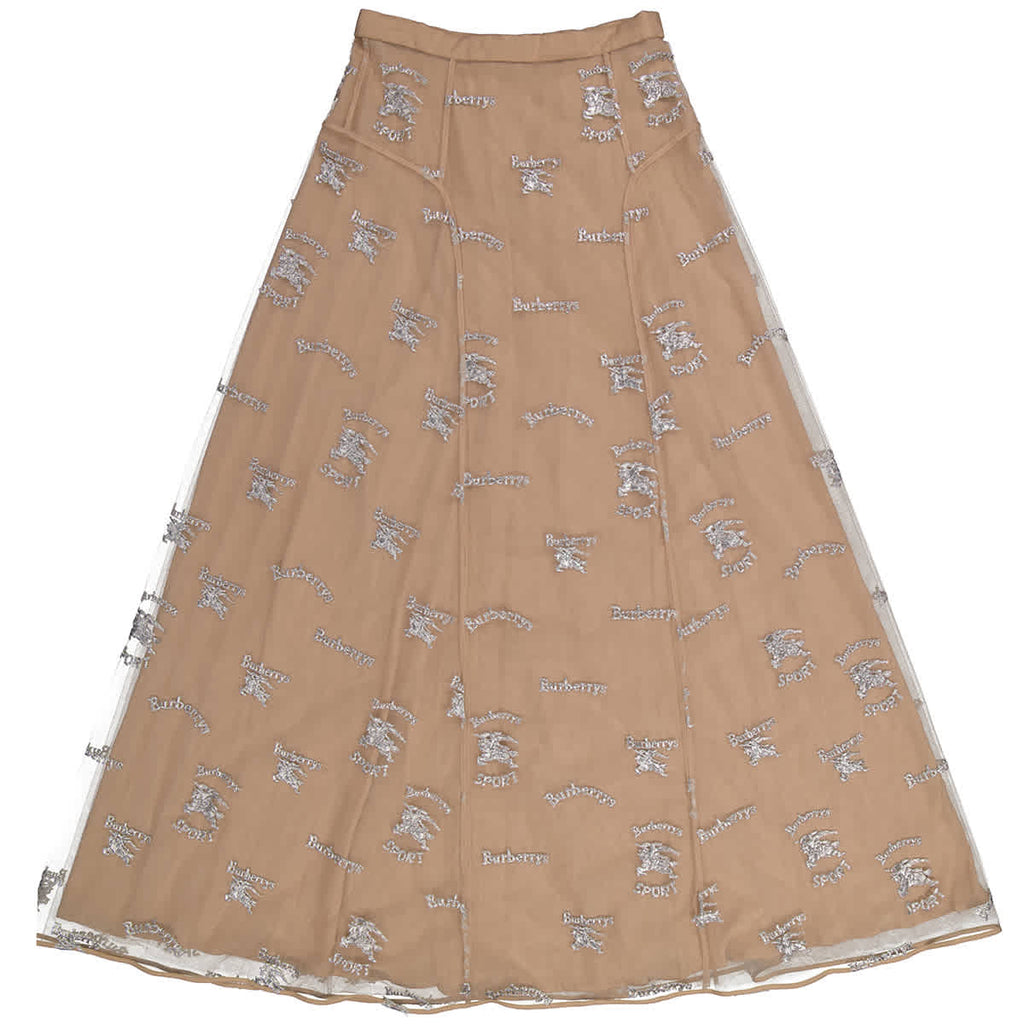 スカート BURBERRY Embroidered Silk Skirt Burberry Monogram Print Scarf Detail Silk Pencil Skirt