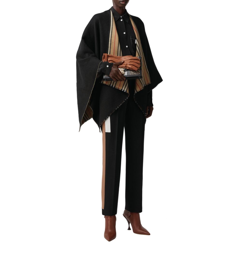 BURBERRY REVERSIBLE ICON STRIPE WOOL CAPE