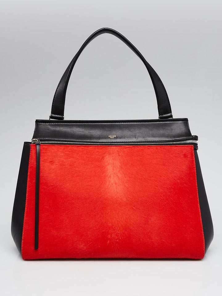 Céline Red Pony &amp; Black Leather Medium Edge Bag
