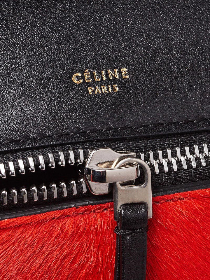 Céline Red Pony &amp; Black Leather Medium Edge Bag