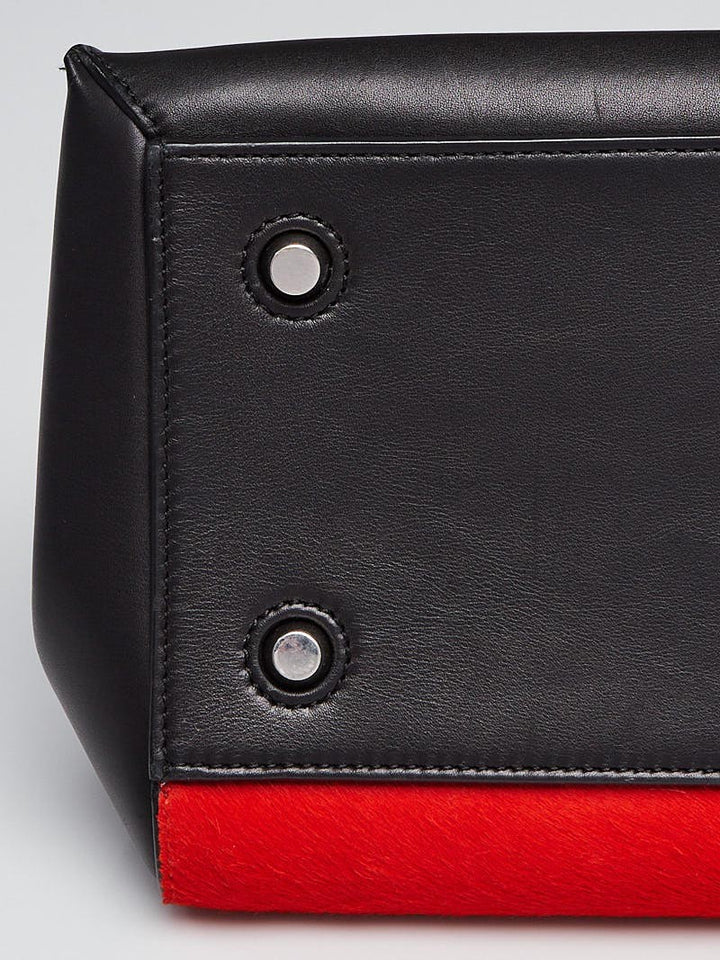 Céline Red Pony &amp; Black Leather Medium Edge Bag