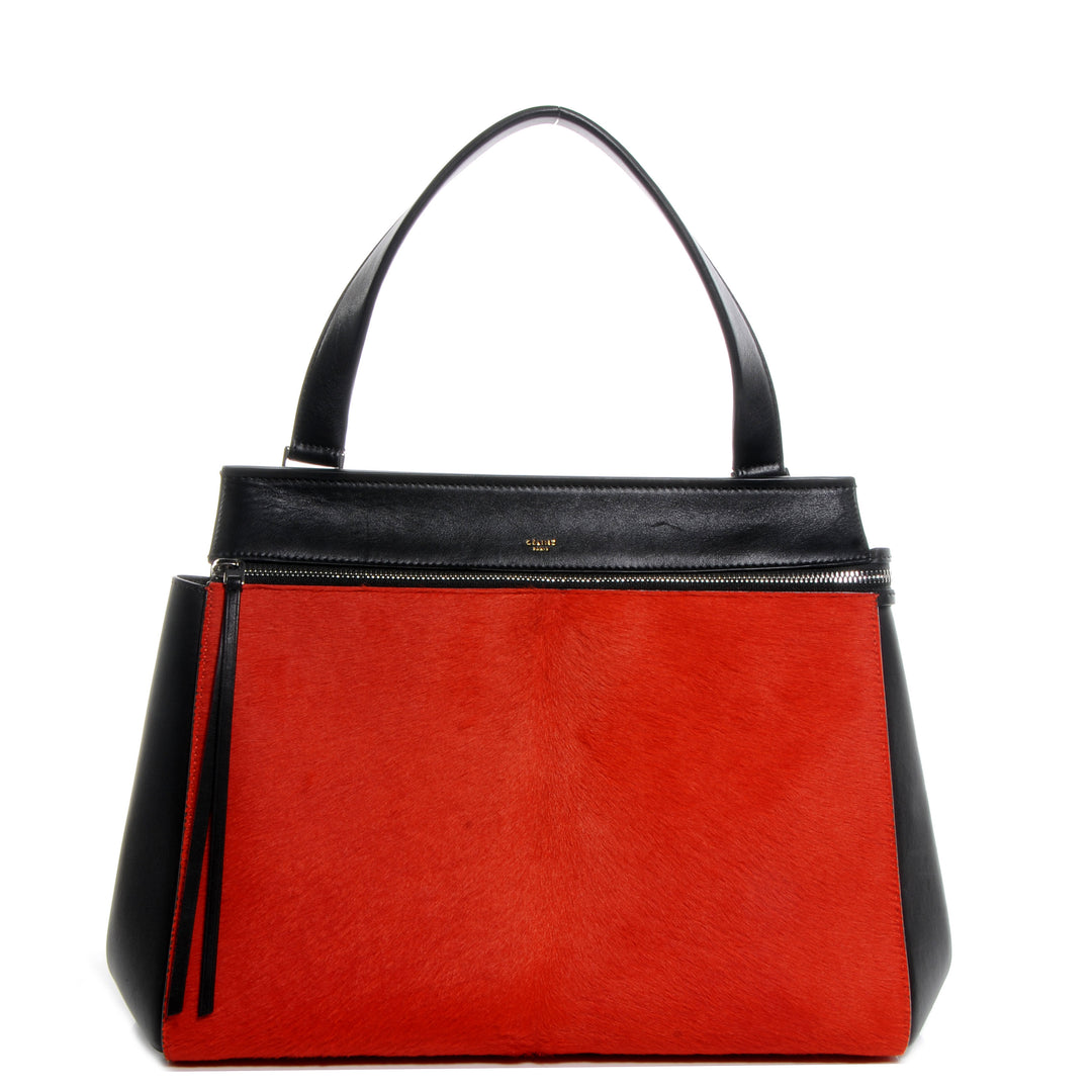 Céline Red Pony &amp; Black Leather Medium Edge Bag