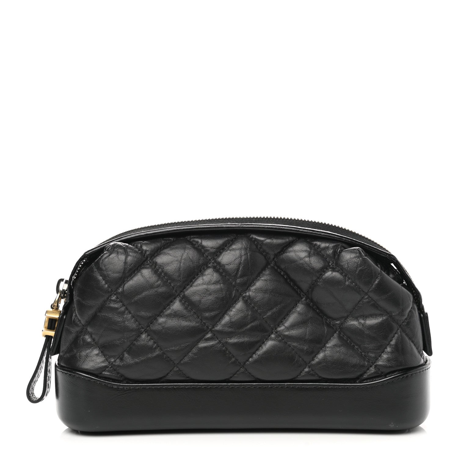 Chanel Black Quilted Aged Calfskin Gabrielle Cosmetics Case Gold
