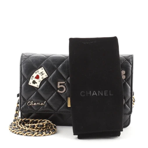 CHANEL Lambskin Quilted Casino Coin Purse Black 156912
