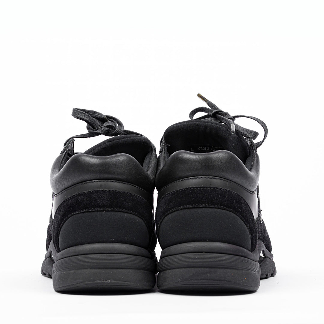 CHANEL CC LEATHER &amp; MIXED FABRIC SNEAKERS