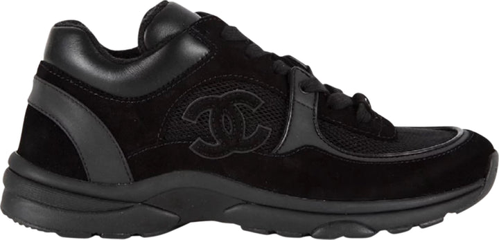 CHANEL CC LEATHER &amp; MIXED FABRIC SNEAKERS