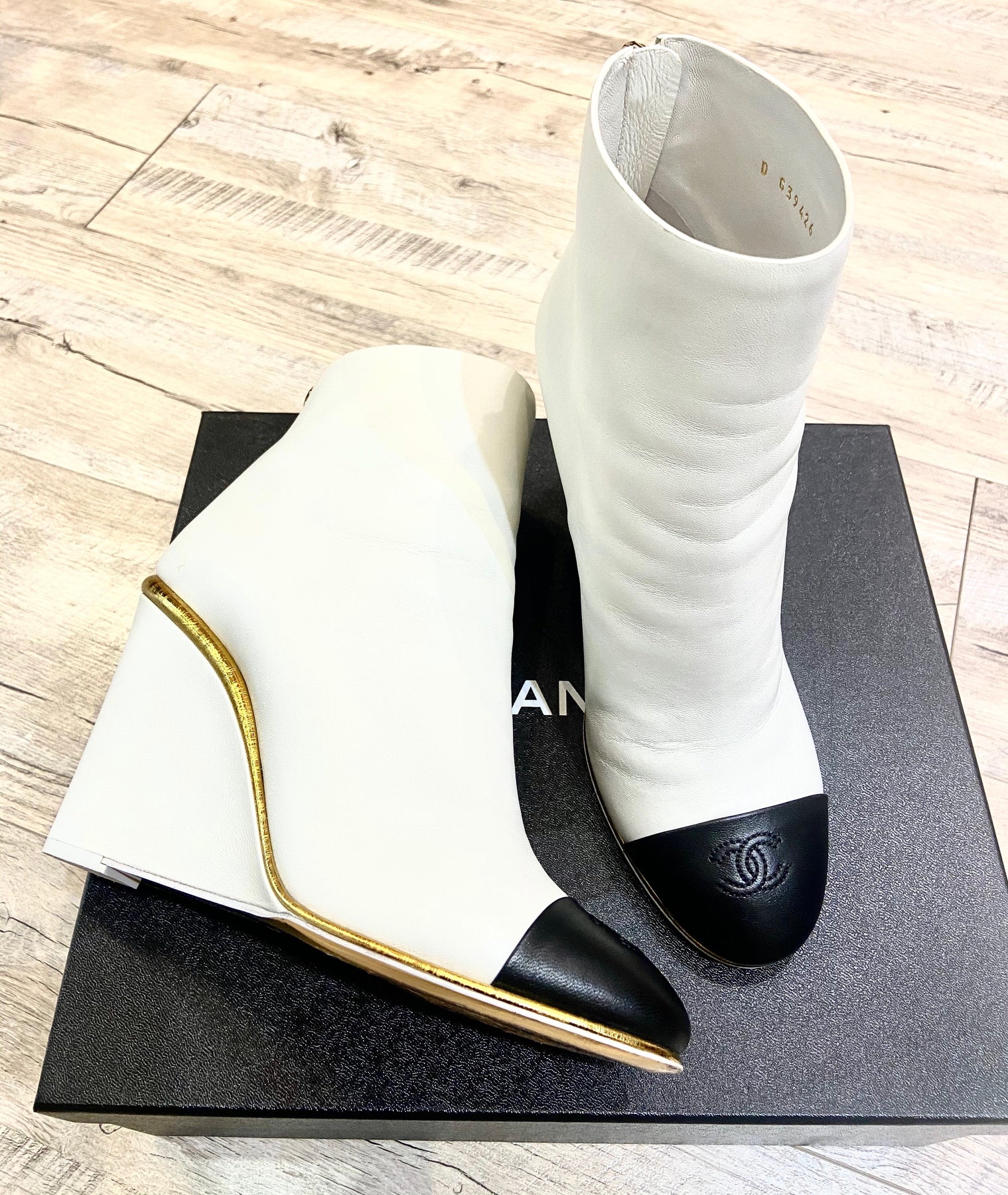 CHANEL CC WEDGE HEEL BOOTIES – Caroline's Fashion Luxuries