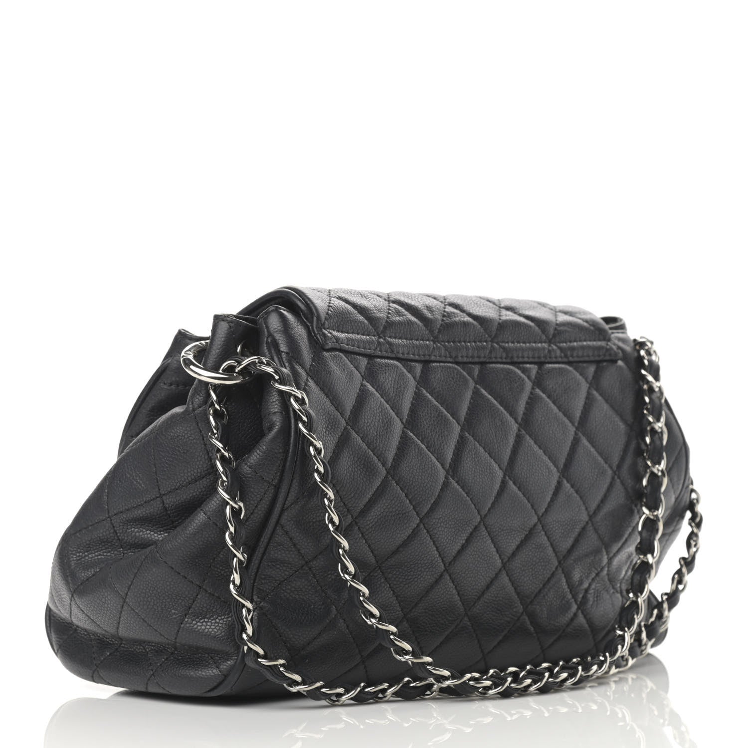 Chanel Black Caviar Leather Diagonal CC Ligne Accordion Bag For