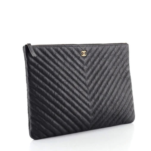 CHANEL CHEVRON QUILTED CALFSKIN O CLUTCH BAG