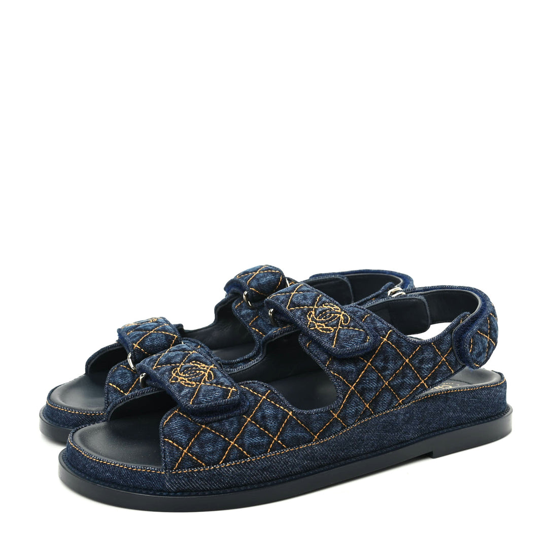 CHANEL VELCRO DENIM QUILTED DAD SANDALS