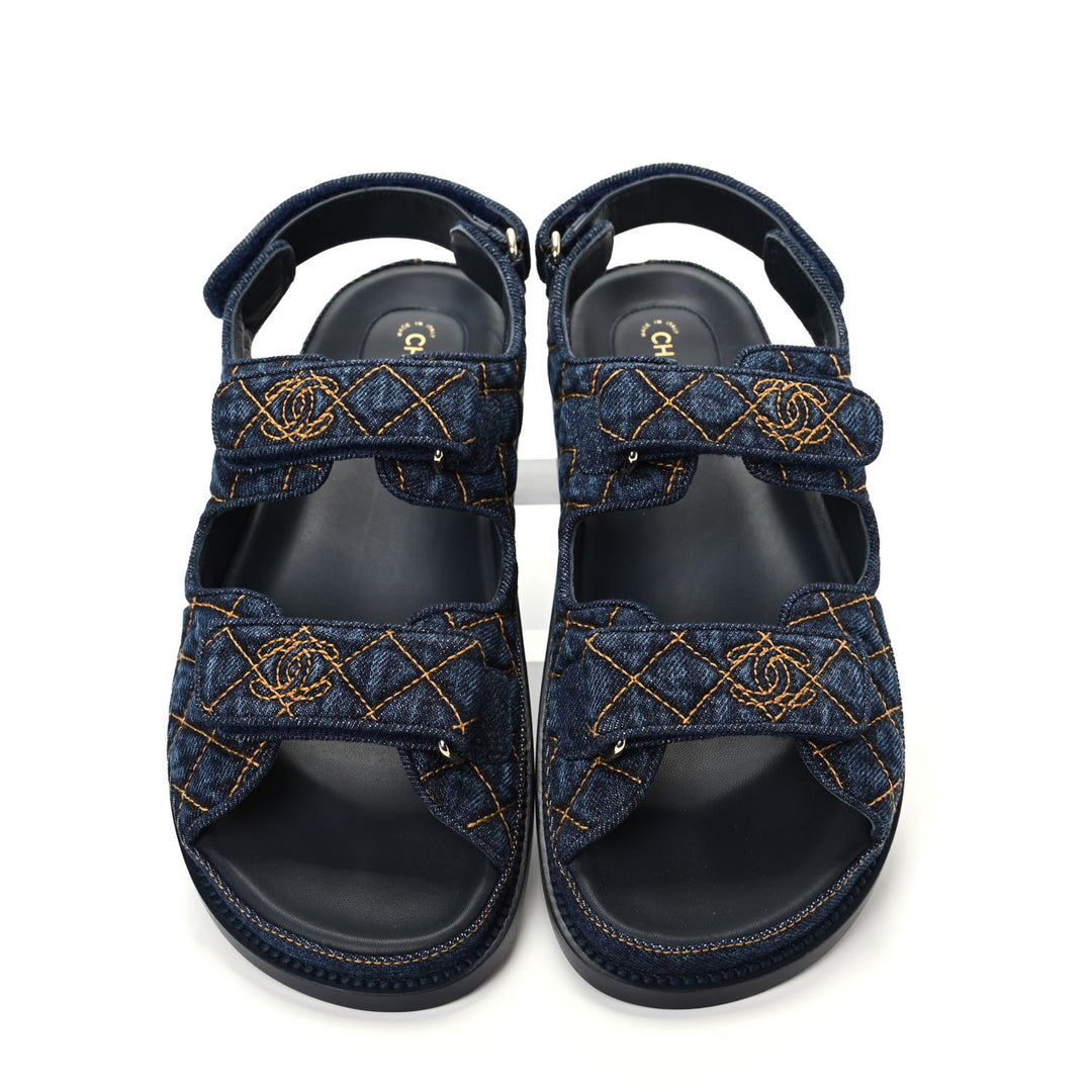 CHANEL VELCRO DENIM QUILTED DAD SANDALS