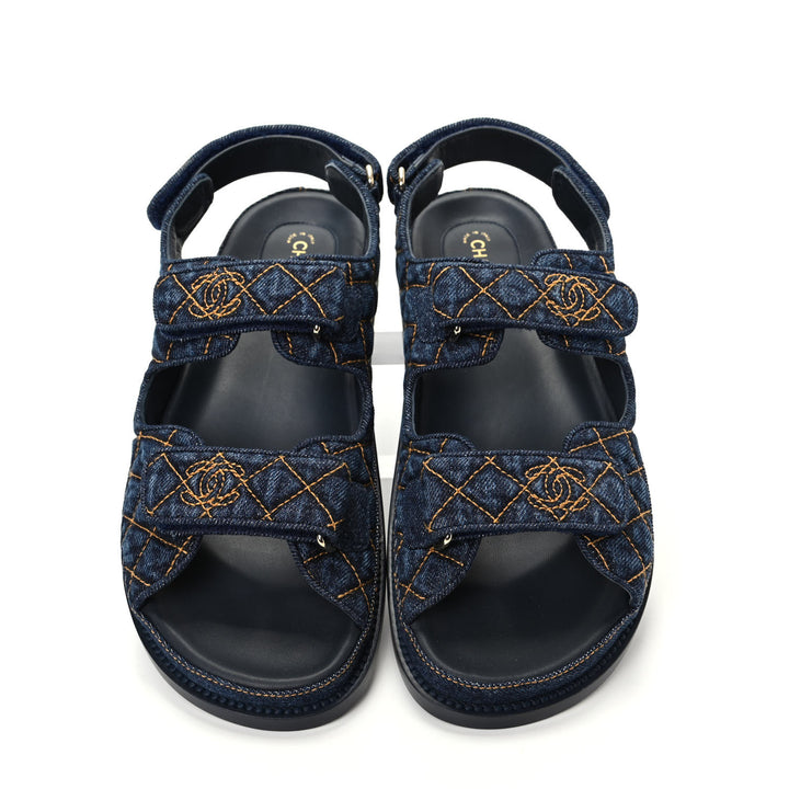 CHANEL VELCRO DENIM QUILTED DAD SANDALS