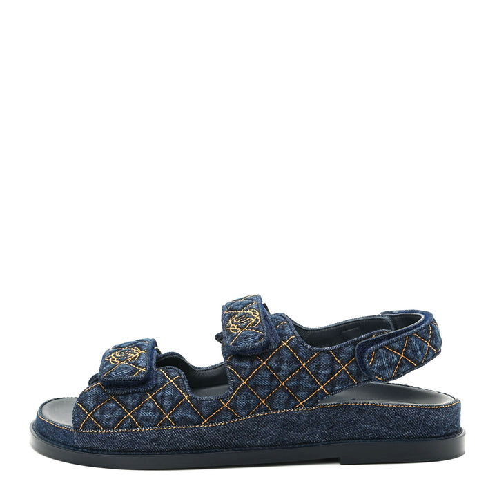 CHANEL VELCRO DENIM QUILTED DAD SANDALS