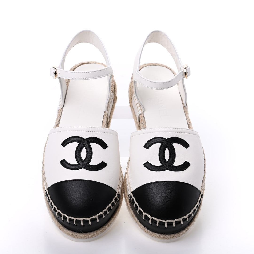 CHANEL CC LAMBSKIN CAP TOE ESPADRILLE SANDALS