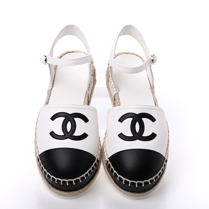 CHANEL CC LAMBSKIN CAP TOE ESPADRILLE SANDALS