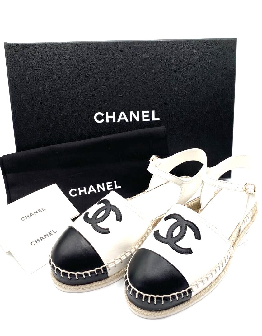 CHANEL CC LAMBSKIN CAP TOE ESPADRILLE SANDALS
