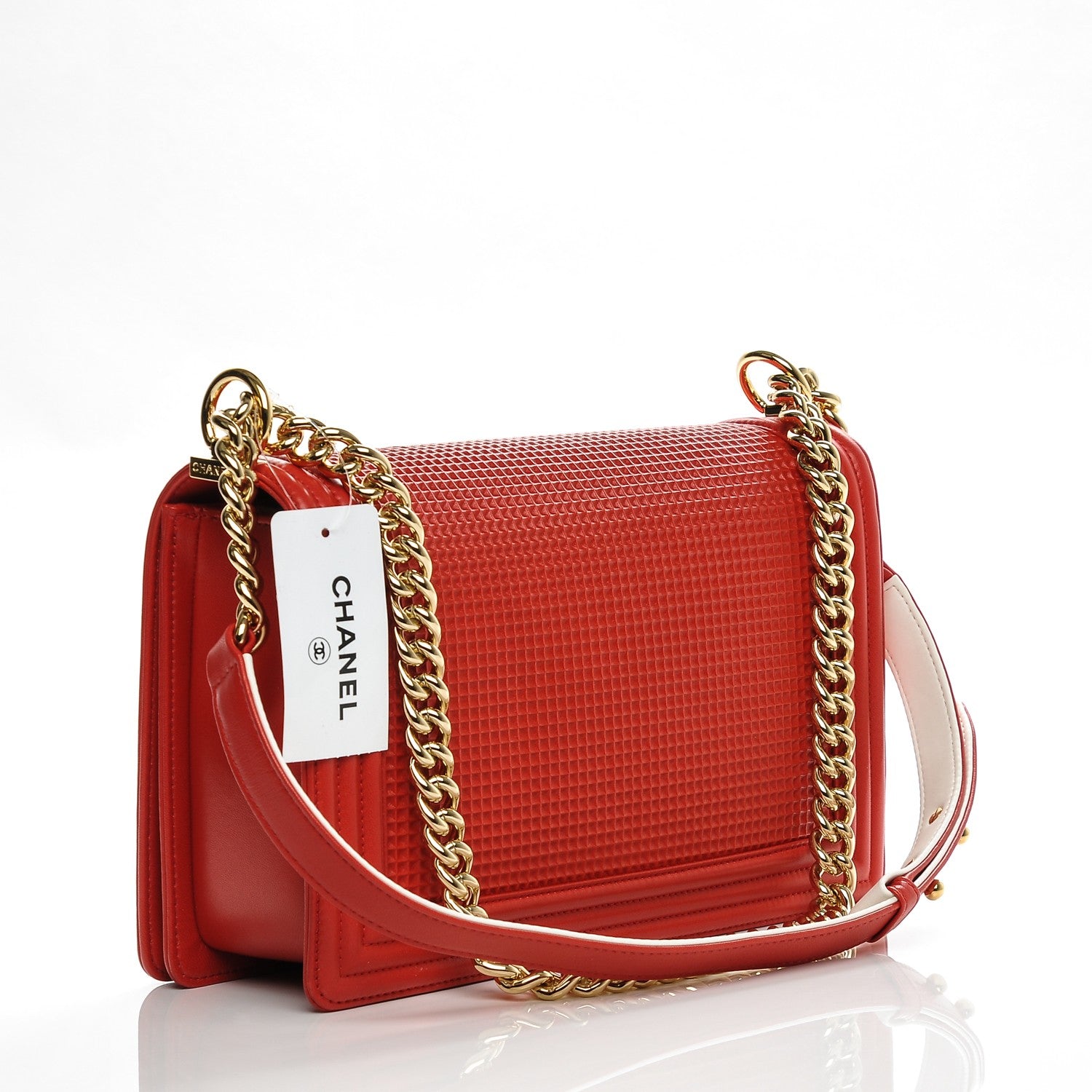 CHANEL FLAP BOY RED CUBE EMBOSSED LEATHER MEDIUM BAG