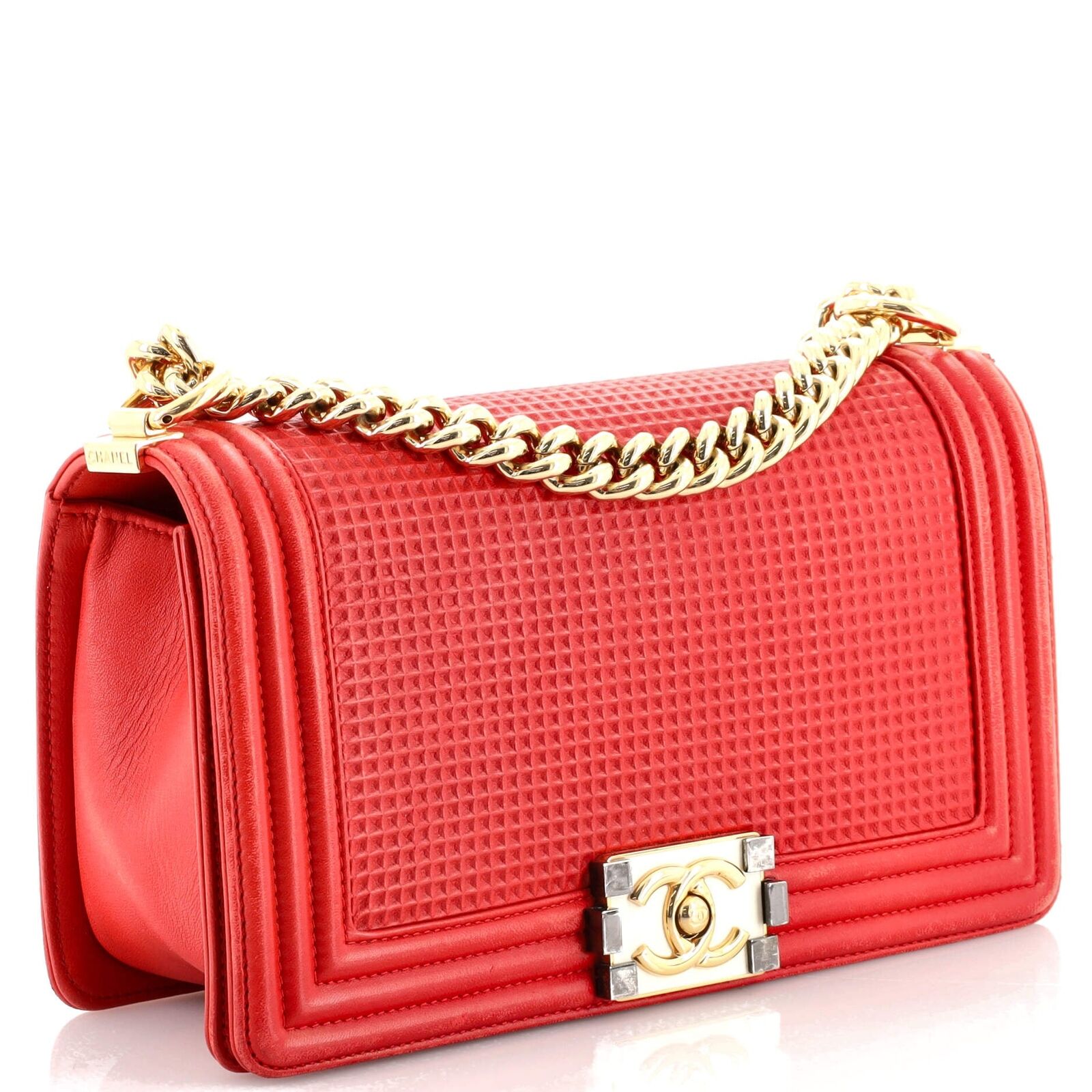 CHANEL FLAP BOY RED CUBE EMBOSSED LEATHER MEDIUM BAG