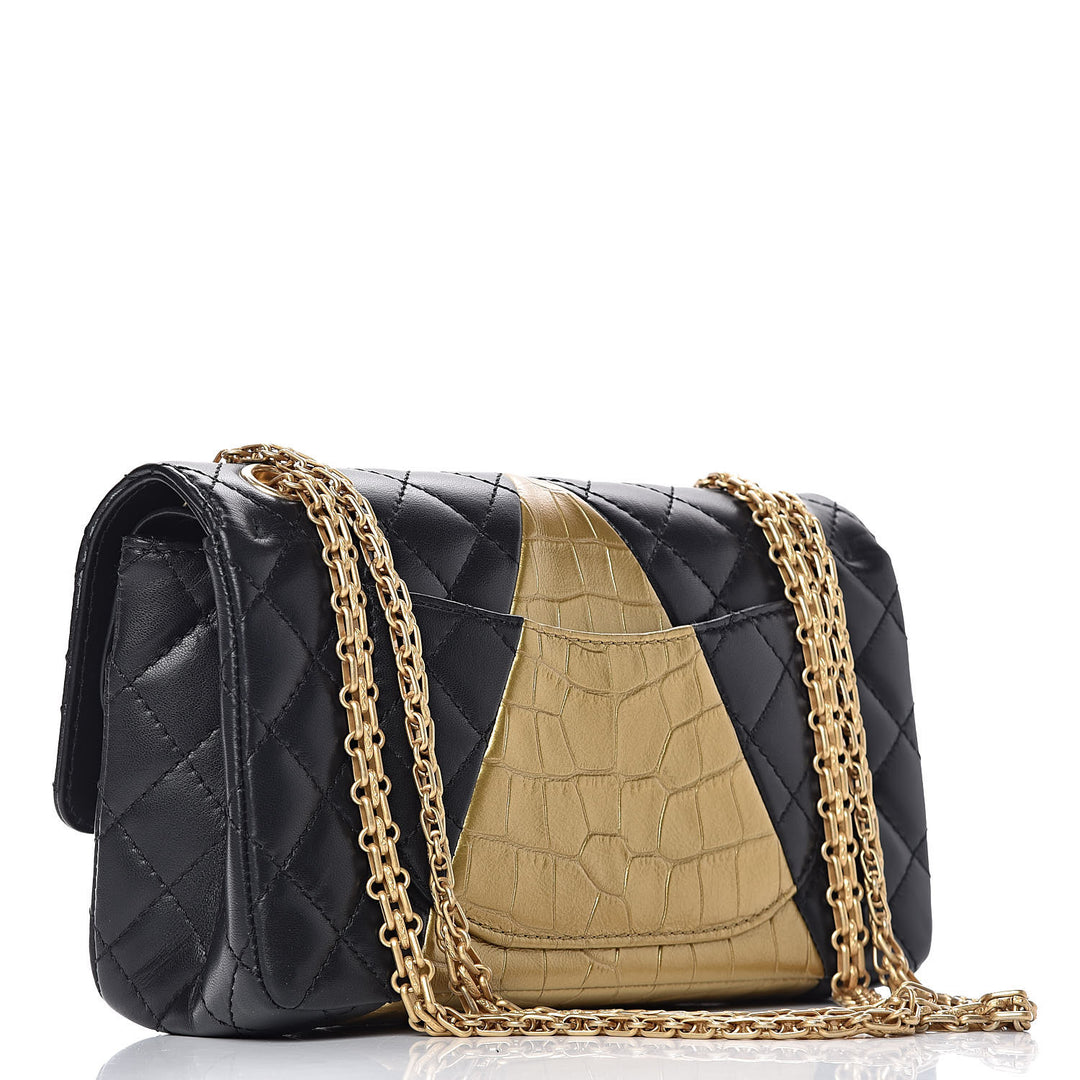 CHANEL LAMBSKIN METALLIC CALFSKIN CROC EMBOSSED FLAP BAG