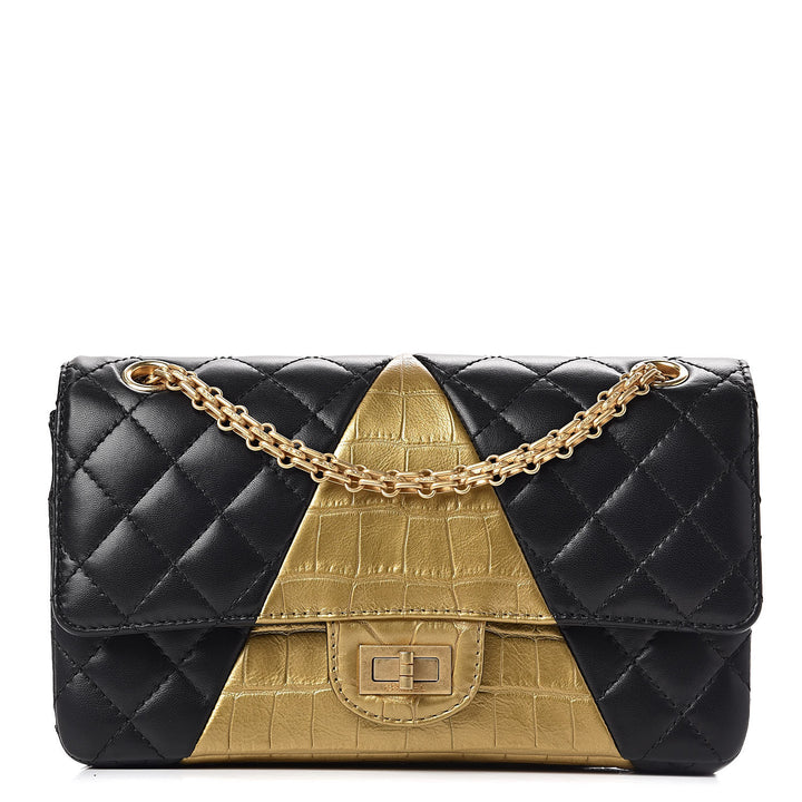CHANEL LAMBSKIN METALLIC CALFSKIN CROC EMBOSSED FLAP BAG
