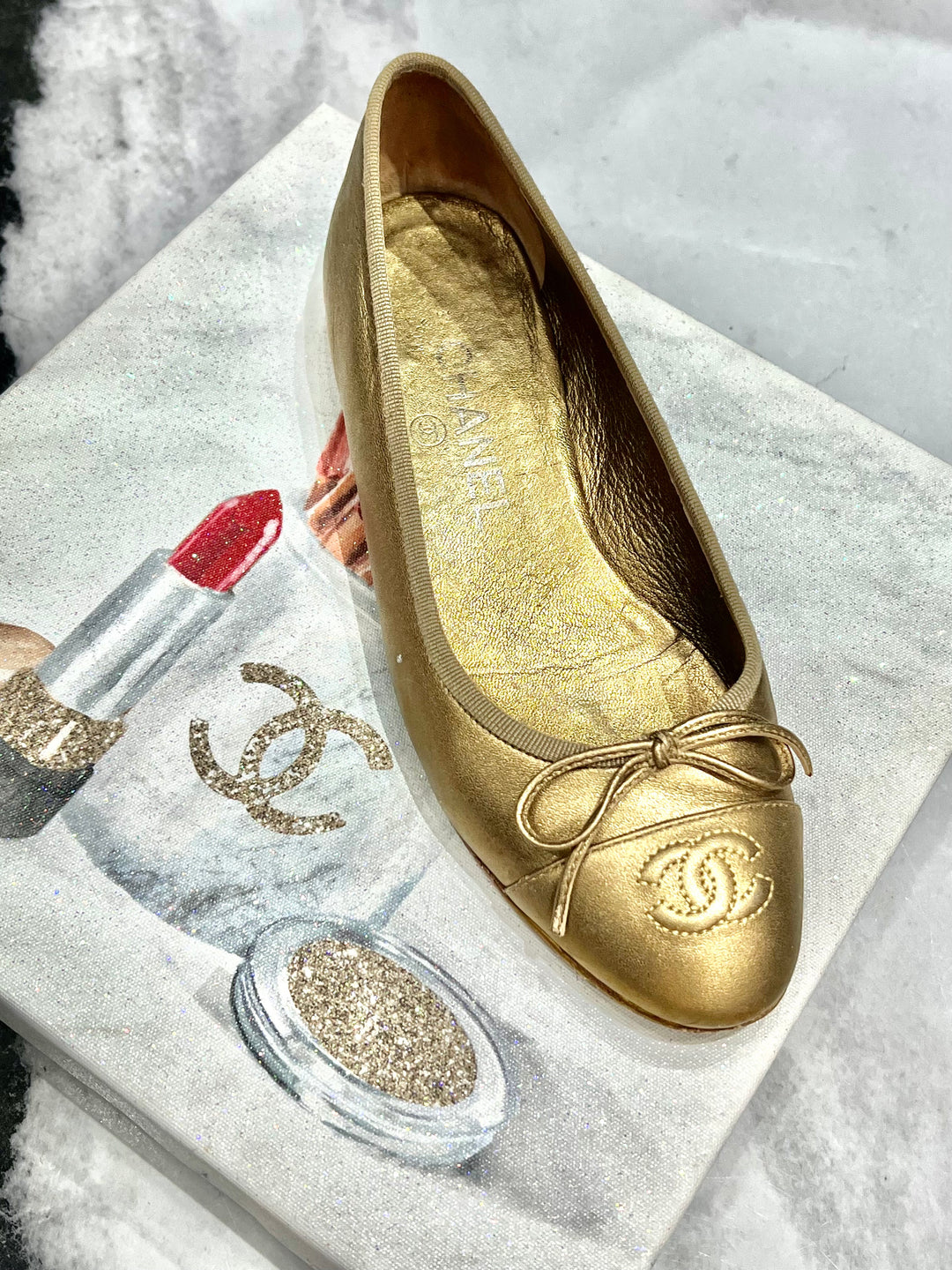 CHANEL CC METALLIC CAMBON LEATHER BALLET FLATS – Caroline's