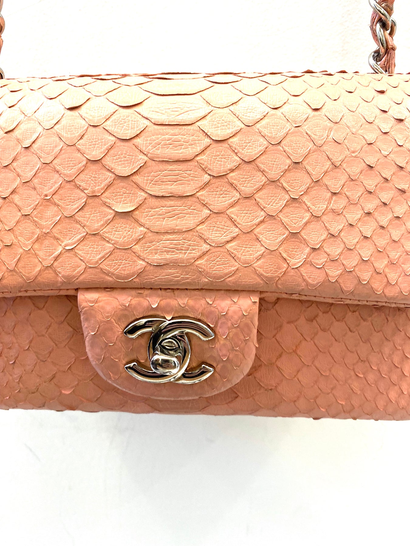 Chanel Matte Pink Python Medium Boy Bag with Silver Hardware., Lot #15004