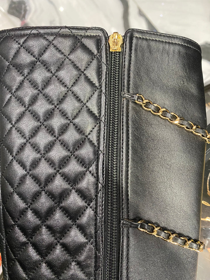 CHANEL CHAIN ACCENT QUILTED LEATHER KNEE HIGH BOOTS