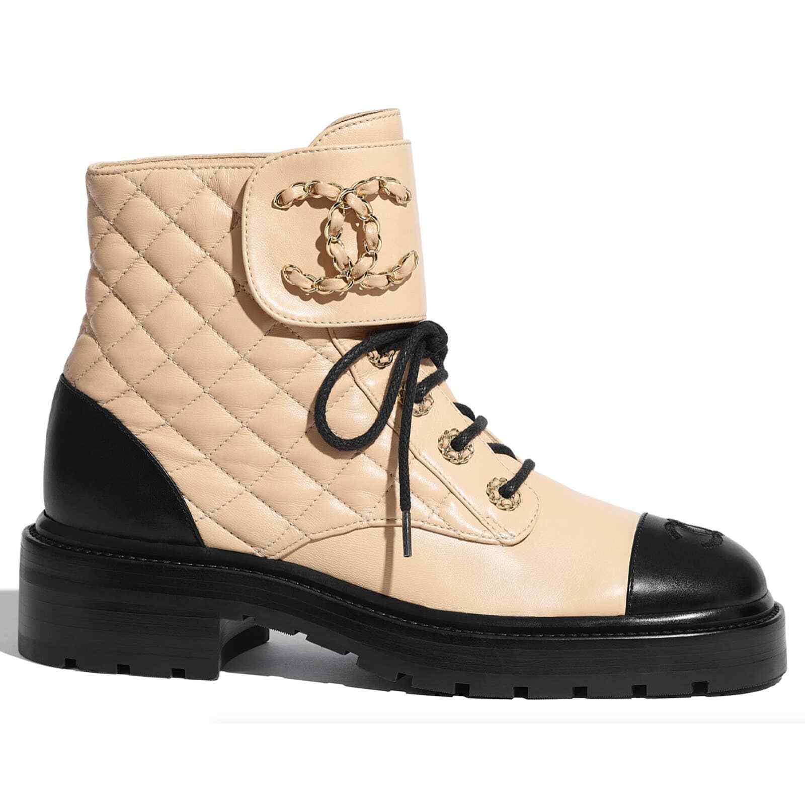 CHANEL QUILTED CC CHAIN COMBAT BOOTS