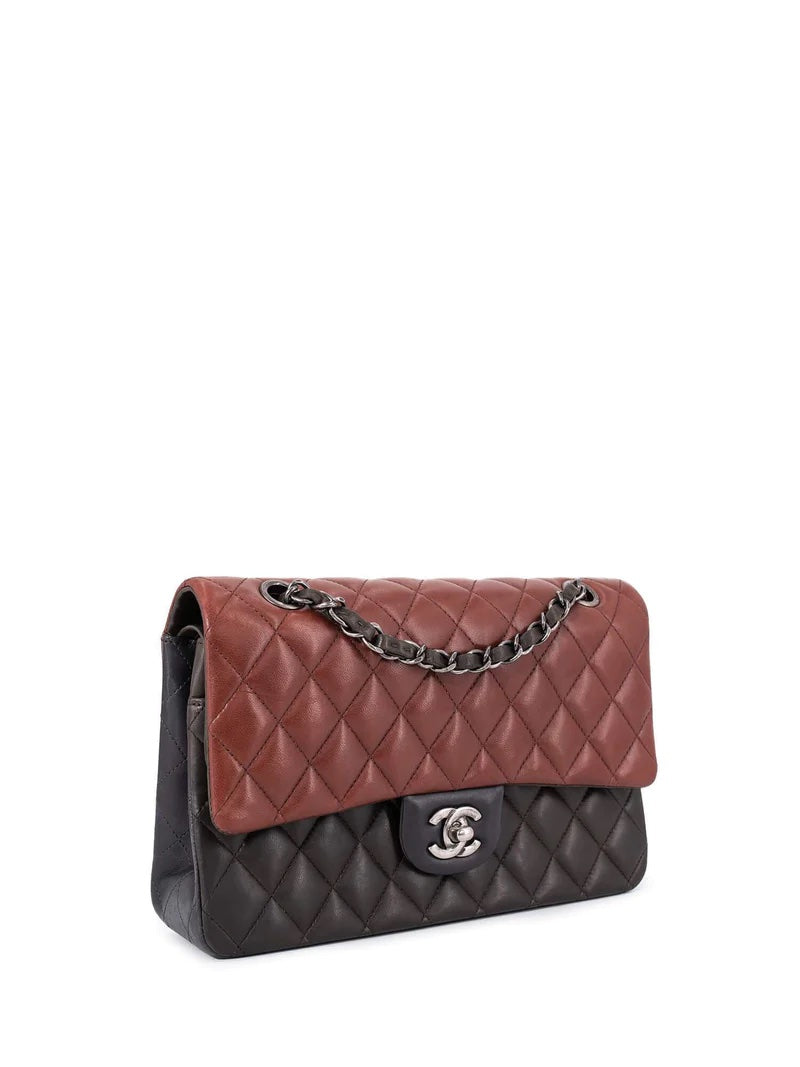 CHANEL QUILTED LAMBSKIN TRICOLOR CLASSIC DOUBLE FLAP BAG MEDIUM