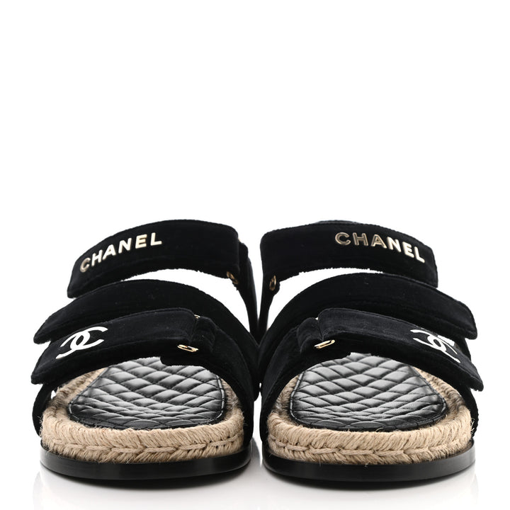 CHANEL CC VELVET LAMBSKIN FLAT SANDALS