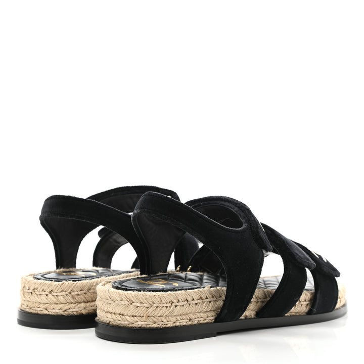 CHANEL CC VELVET LAMBSKIN FLAT SANDALS