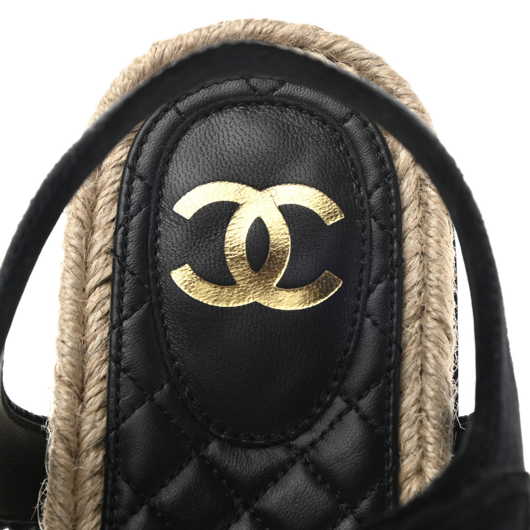 CHANEL CC VELVET LAMBSKIN FLAT SANDALS