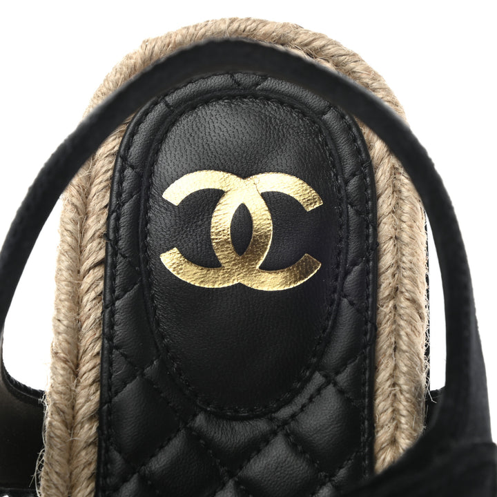 CHANEL CC VELVET LAMBSKIN FLAT SANDALS