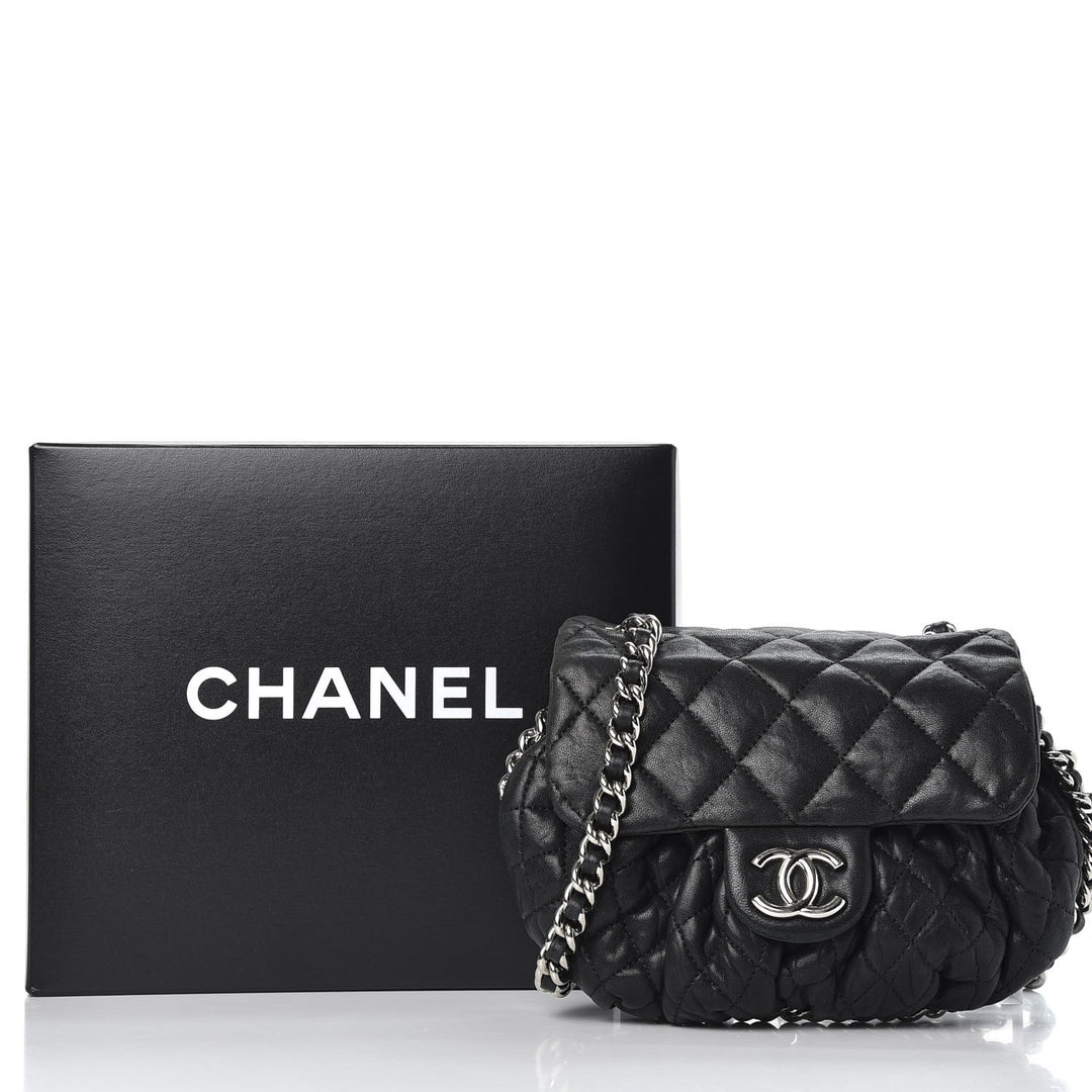 CHANEL WASHED LAMBSKIN QUILTED MINI CHAIN AROUND FLAP BAG