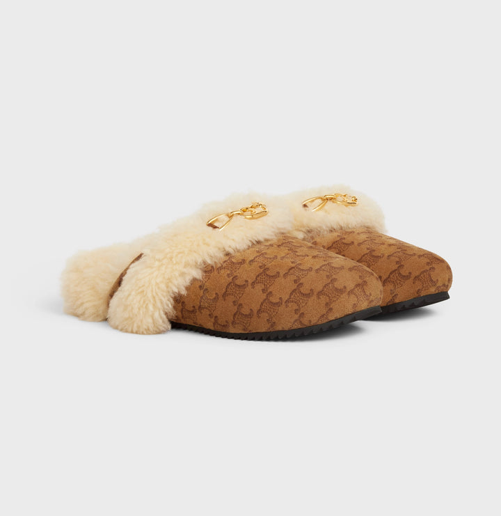 CÉLINE TRIOMPH FUR SHEARLING SLIDES