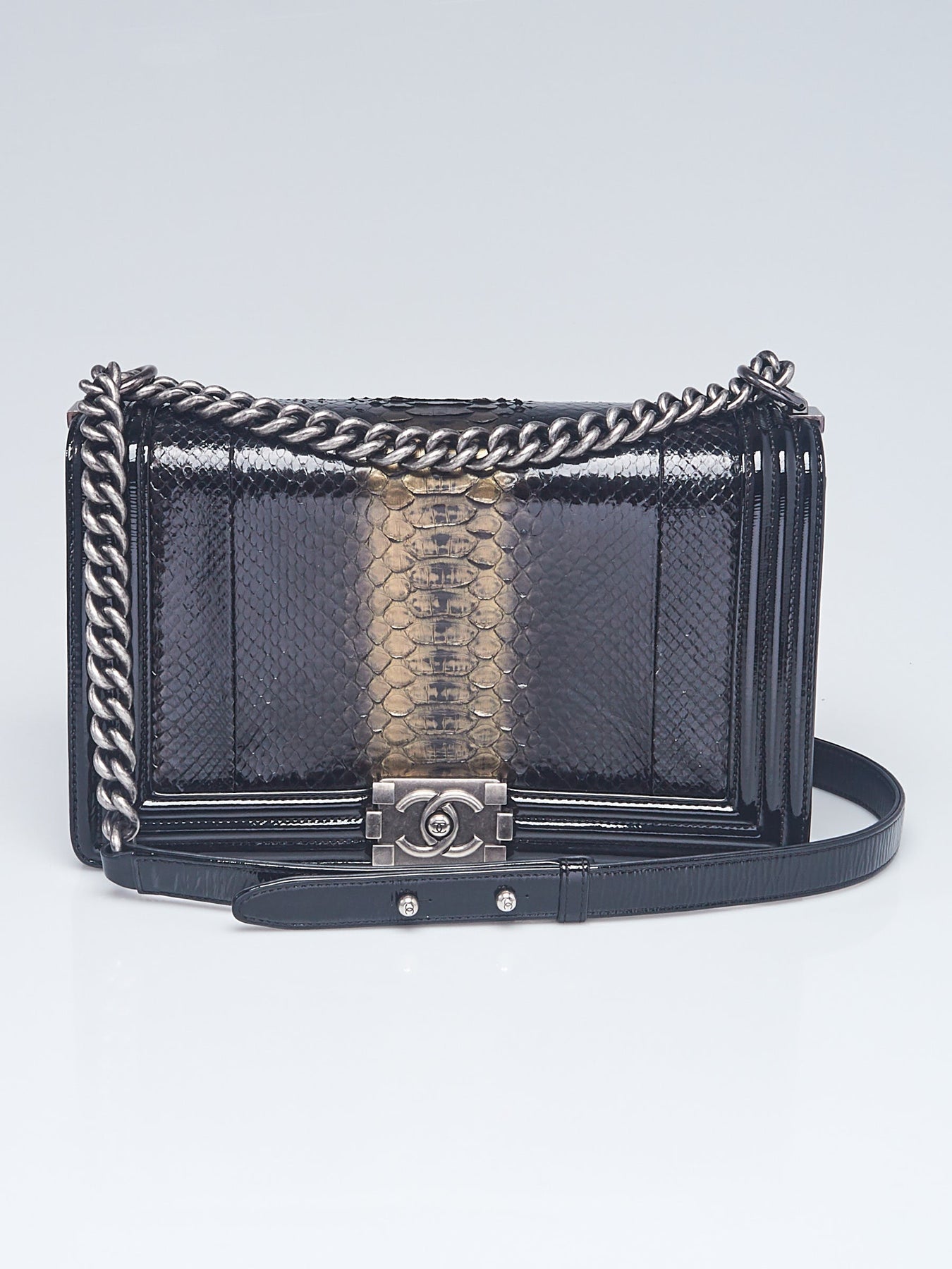 CHANEL Python and Patent Leather Medium Boy Bag – Caroline's Fashion  Luxuries