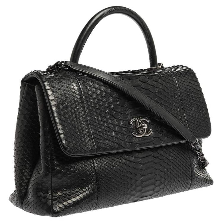Chanel Black Python Medium Coco Top Handle Bag