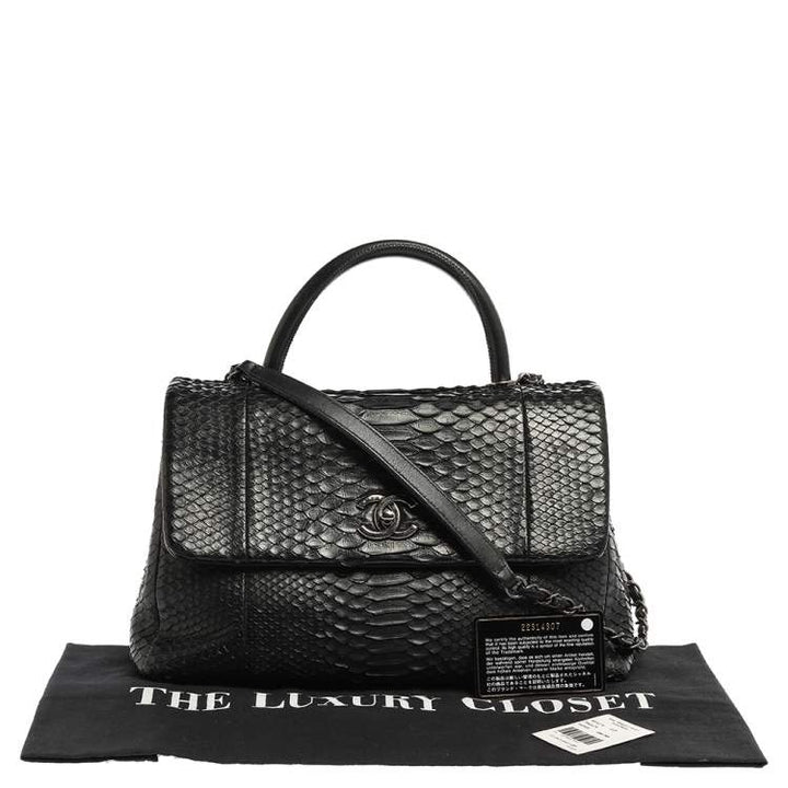 Chanel Black Python Medium Coco Top Handle Bag
