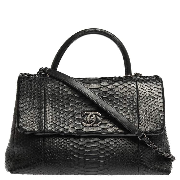Chanel Grey/Burgundy Caviar Leather and Lizard Medium Coco Top
