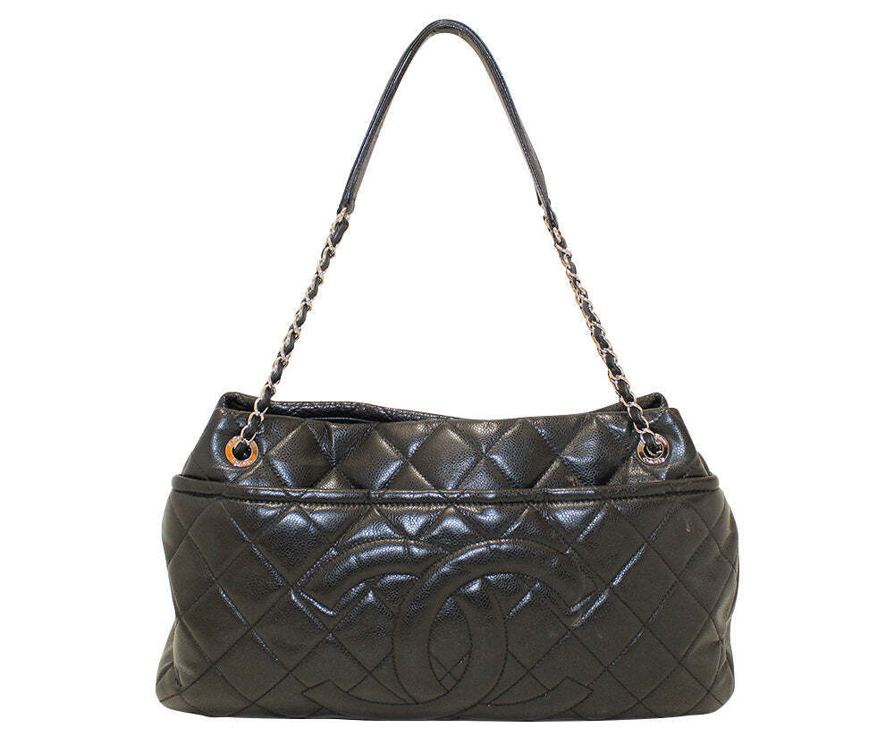 CHANEL Black Caviar Timeless CC Soft Shopping Tote Silver Chain Shoulder  13 Bag - My Dreamz Closet