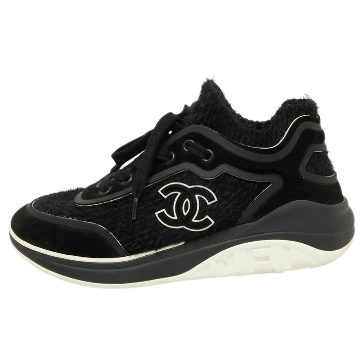 CHANEL TWEED &amp; SUEDE CC LACE UP SNEAKERS