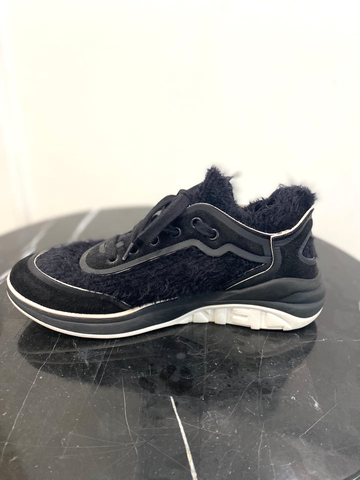 CHANEL TWEED &amp; SUEDE CC LACE UP SNEAKERS
