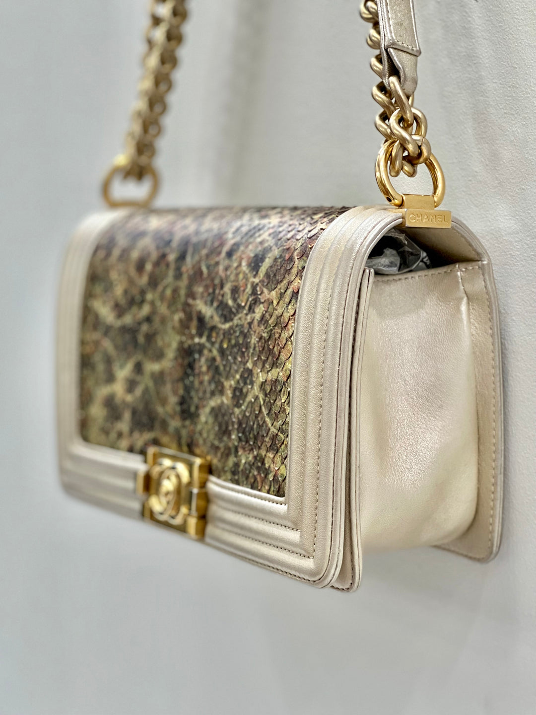 Chanel Boy Metallic Gold Python Flap Bag