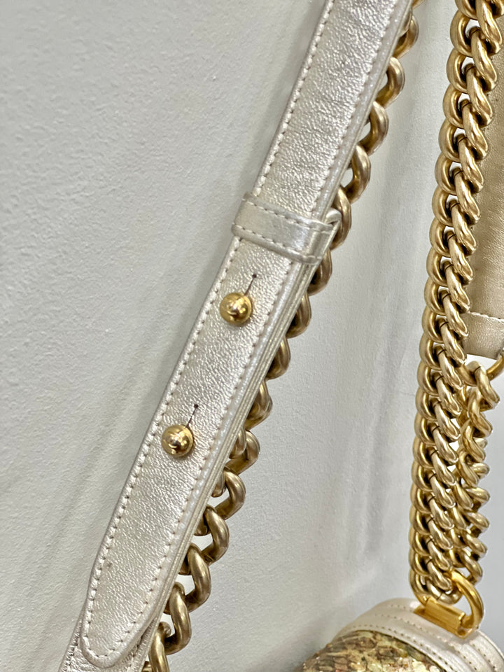 Chanel Boy Metallic Gold Python Flap Bag