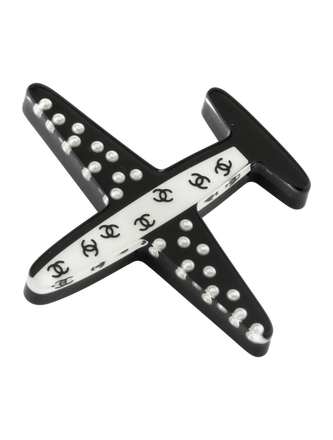 CHANEL Faux Pearl &amp; Resin CC Airplane Brooch